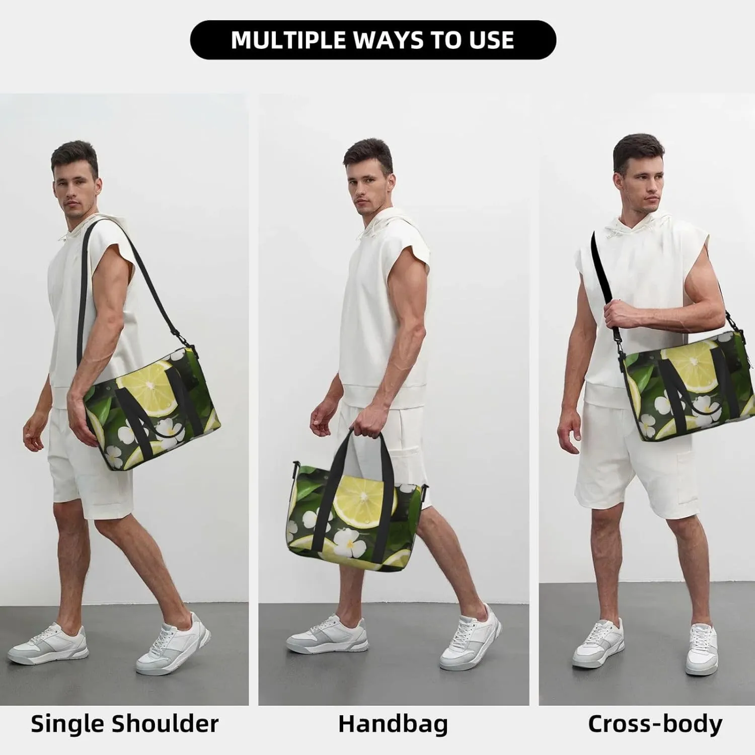 Sports Gym Bag for Women Men Travel Duffel Bag Tote Weekender Bag Carry on Overnight Bag for Travel Swimming Fitness Workout Sports Fresh Lemon Duffle Bag
