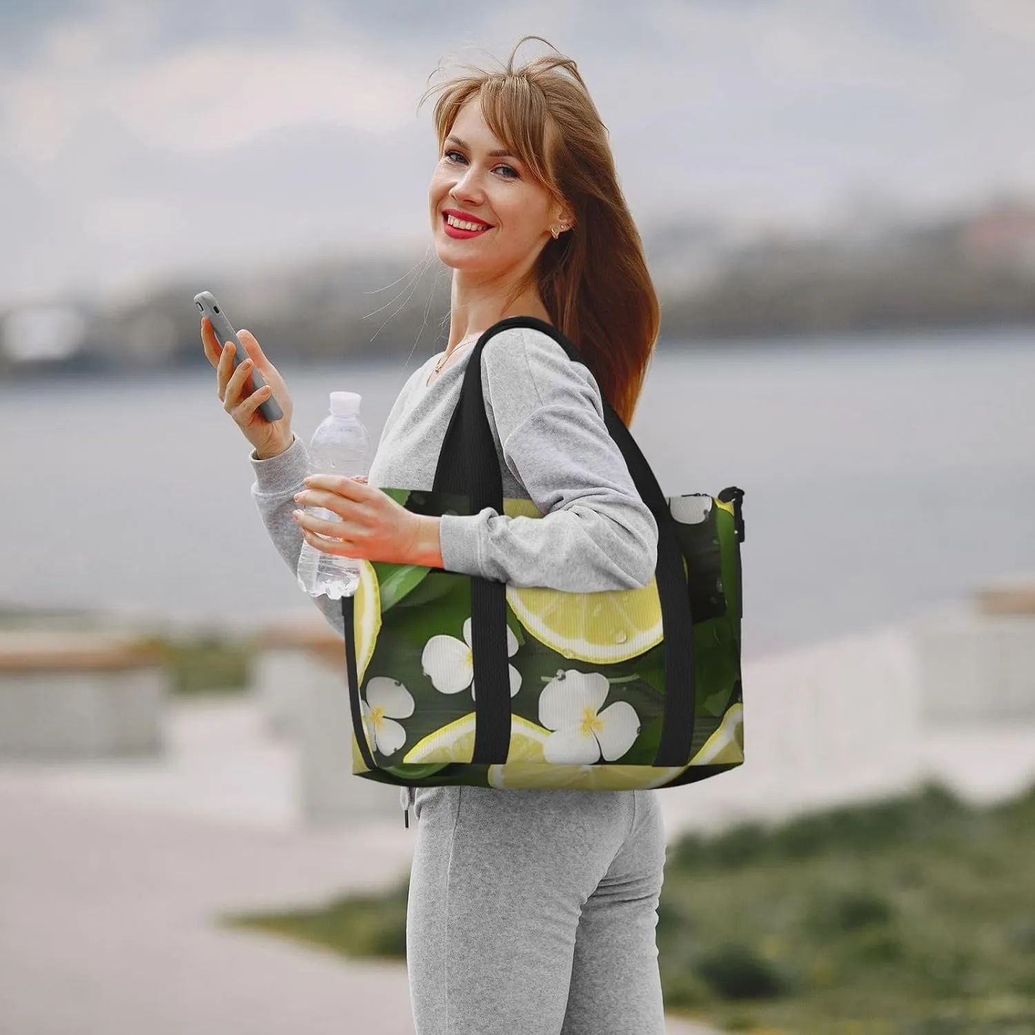 Sports Gym Bag for Women Men Travel Duffel Bag Tote Weekender Bag Carry on Overnight Bag for Travel Swimming Fitness Workout Sports Fresh Lemon Duffle Bag