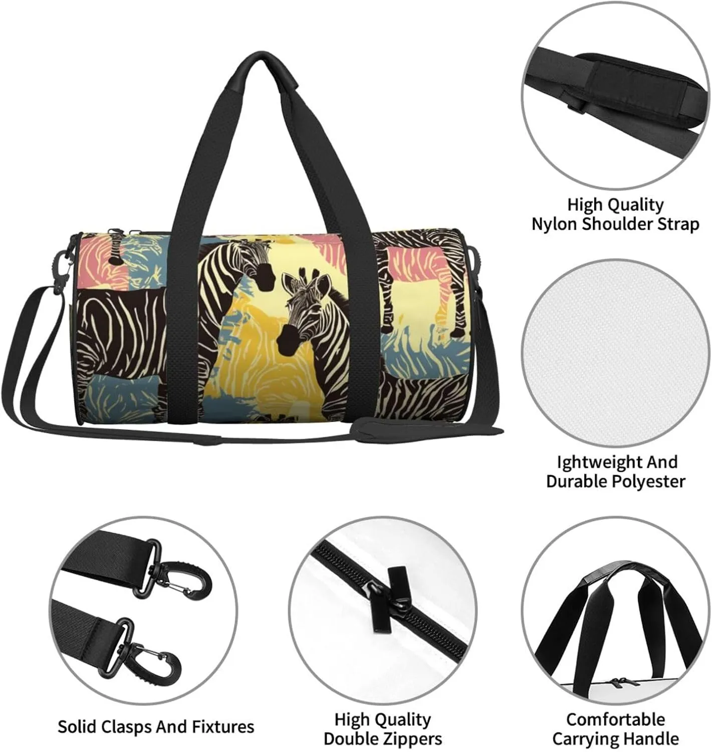 Sports Gym Bag for Women Men Travel Duffel Bag Tote Weekender Bag Carry on Overnight Bag for Travel Swimming Fitness Workout Sports Giraffe and zebra Duffle Bag