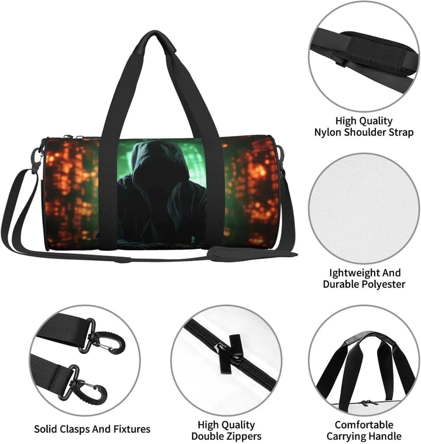 Sports Gym Bag for Women Men Travel Duffel Bag Tote Weekender Bag Carry on Overnight Bag for Travel Swimming Fitness Workout Sports Hacker Attack Duffle Bag