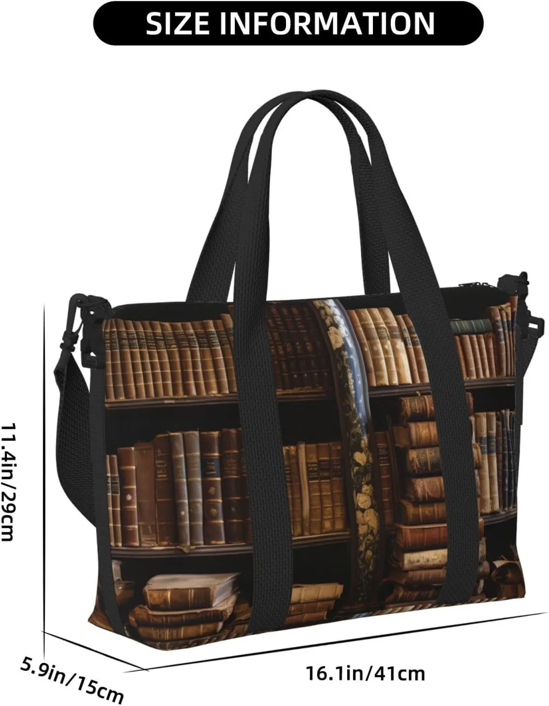 Sports Gym Bag for Women Men Travel Duffel Bag Tote Weekender Bag Carry on Overnight Bag for Travel Swimming Fitness Workout Sports Old Books in Library Duffle Bag