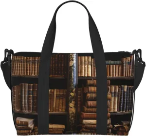 Sports Gym Bag for Women Men Travel Duffel Bag Tote Weekender Bag Carry on Overnight Bag for Travel Swimming Fitness Workout Sports Old Books in Library Duffle Bag