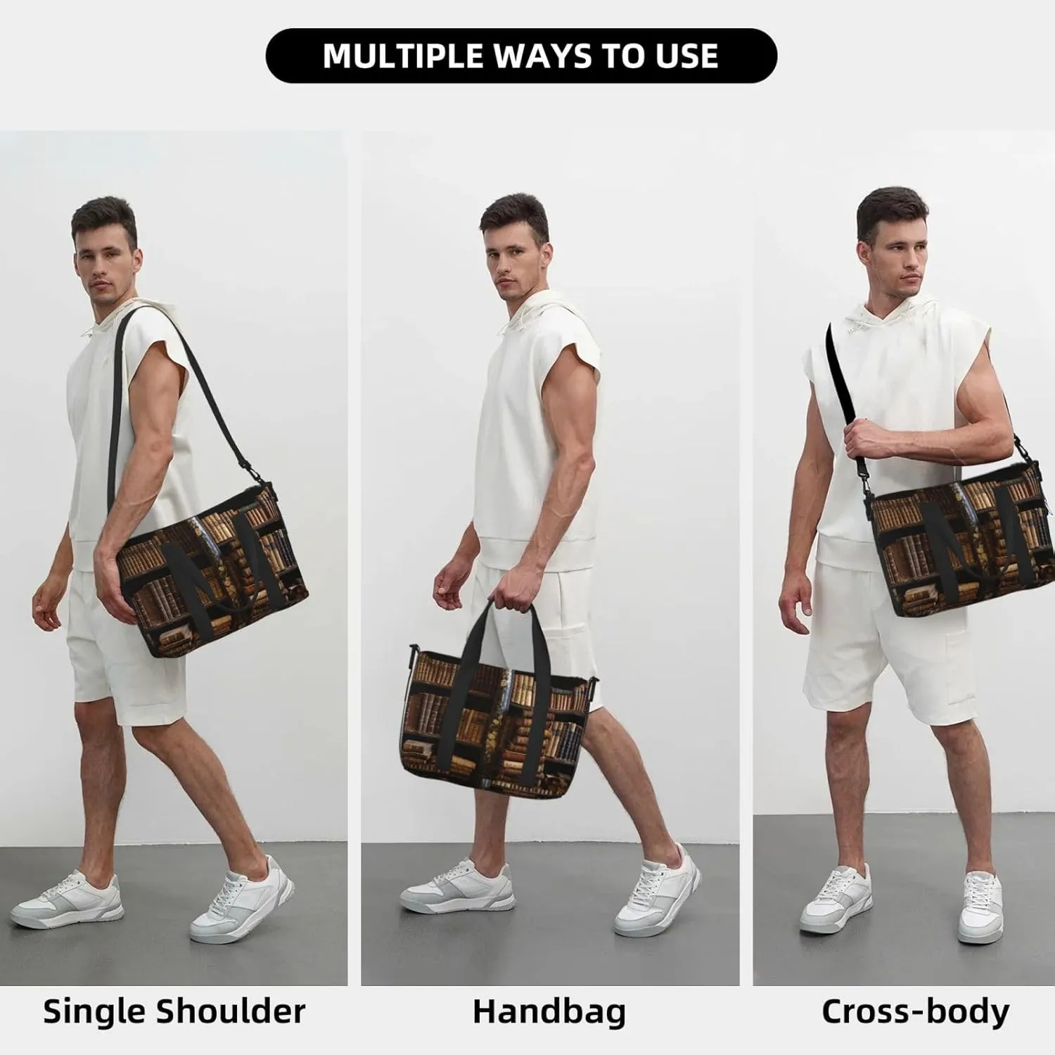 Sports Gym Bag for Women Men Travel Duffel Bag Tote Weekender Bag Carry on Overnight Bag for Travel Swimming Fitness Workout Sports Old Books in Library Duffle Bag