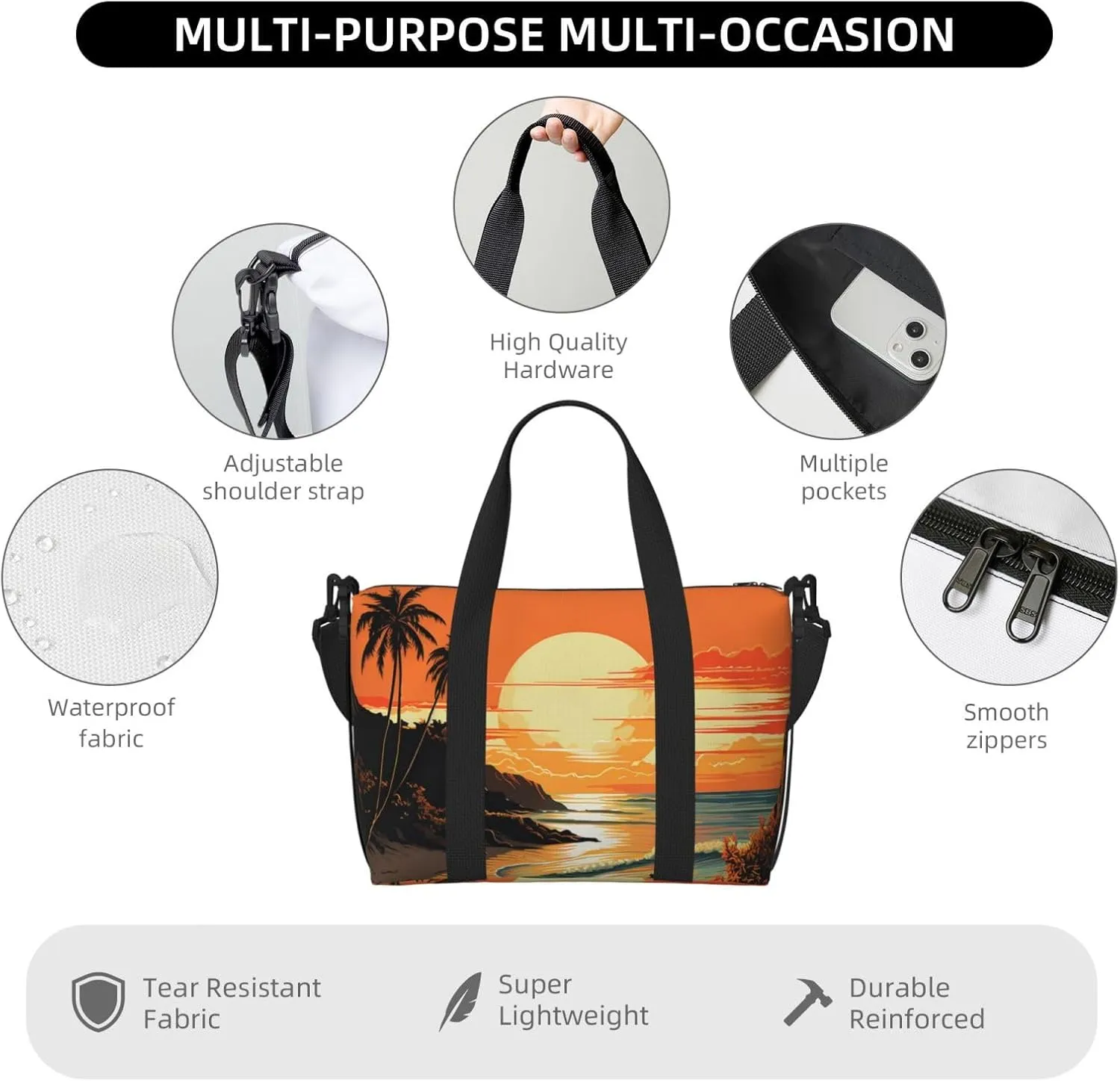 Sports Gym Bag for Women Men Travel Duffel Bag Tote Weekender Bag Carry on Overnight Bag for Travel Swimming Fitness Workout Sports Original Poster for Endless Summer Duffle Bag