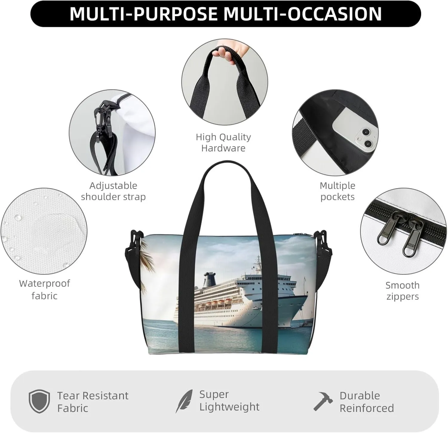 Sports Gym Bag for Women Men Travel Duffel Bag Tote Weekender Bag Carry on Overnight Bag for Travel Swimming Fitness Workout Sports Seaside Cruise Ship Duffle Bag