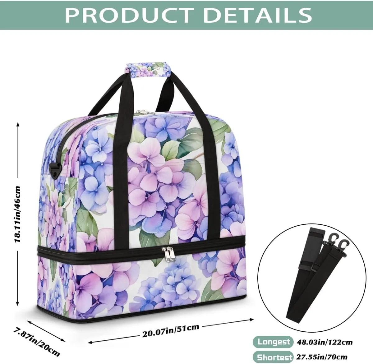 Sports Gym Bag Purple Flower Large Travel Duffel Bag With Shoe Compartment Foldable Waterproof Carry-On Weekend Travel Bags for Camping Overnight Yoga Hospital Travel Bags