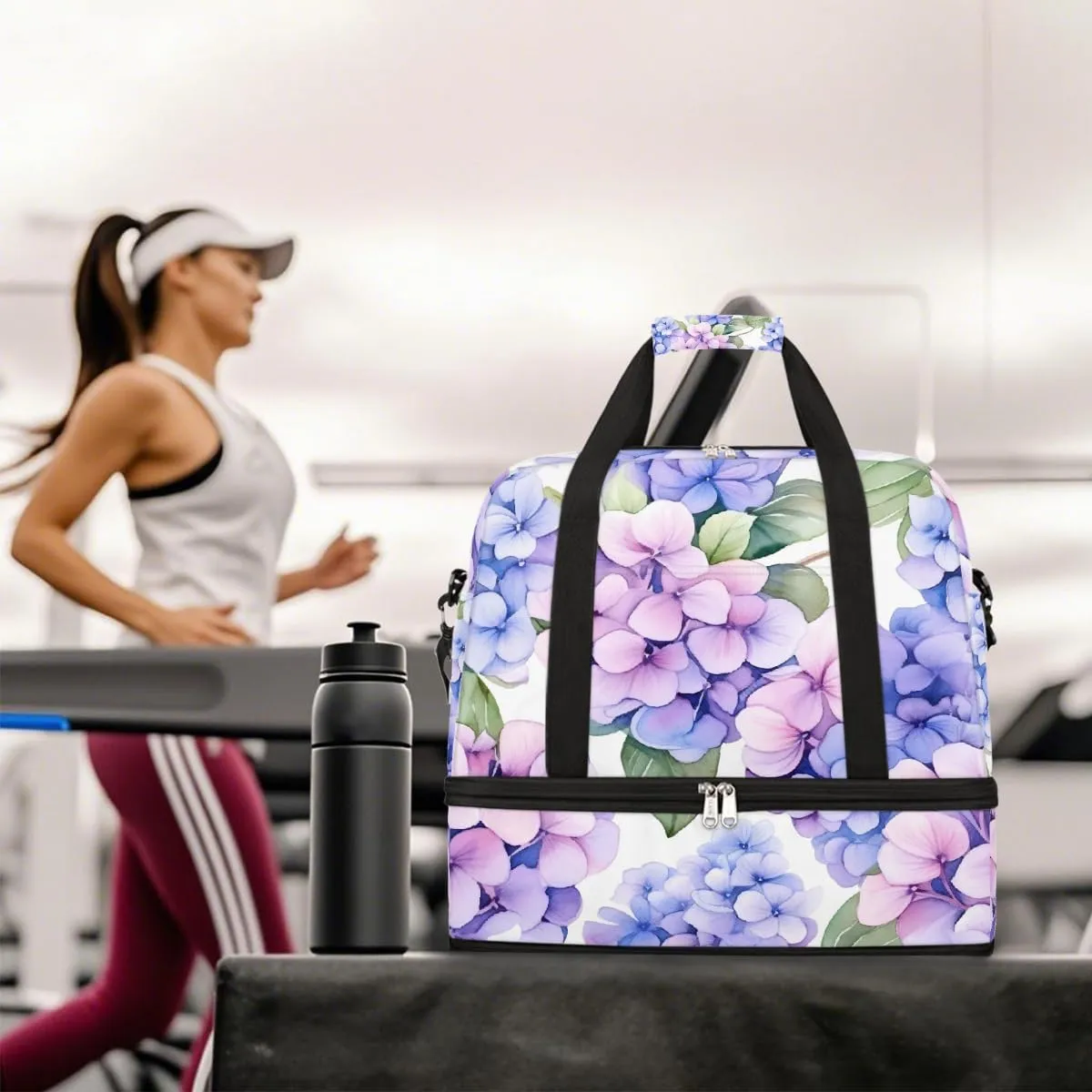 Sports Gym Bag Purple Flower Large Travel Duffel Bag With Shoe Compartment Foldable Waterproof Carry-On Weekend Travel Bags for Camping Overnight Yoga Hospital Travel Bags