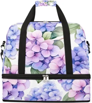 Sports Gym Bag Purple Flower Large Travel Duffel Bag With Shoe Compartment Foldable Waterproof Carry-On Weekend Travel Bags for Camping Overnight Yoga Hospital Travel Bags