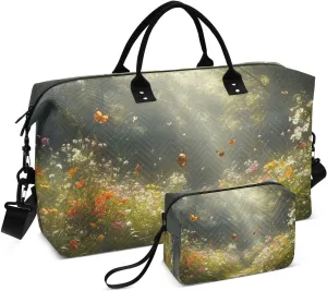 Spring Flowers Meadow Travel Duffel Bag, Shoulder Weekender Overnight Bags - Large Gym Bag with Wet Pocket