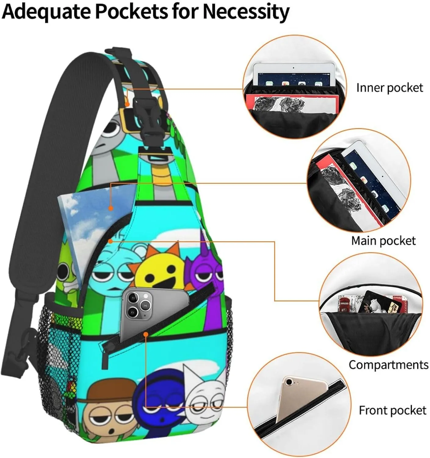 Sprunki Sling Backpack Chest Bag Crossbody Shoulder Bag,Travel Hiking Daypack For Men Women Camping Gym