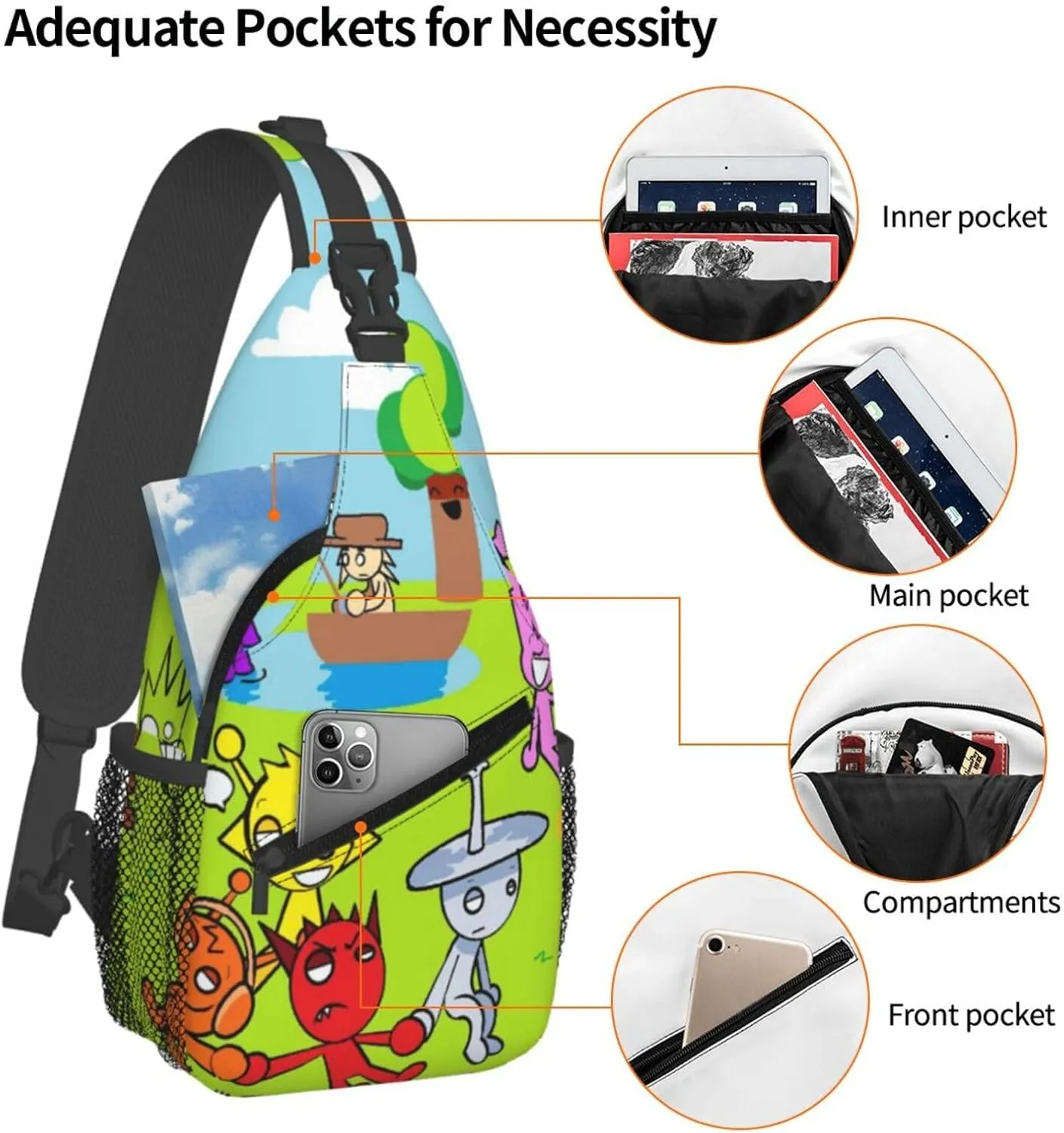 Sprunki Sling Backpack Chest Bag Crossbody Shoulder Bag,Travel Hiking Daypack For Men Women Camping Gym