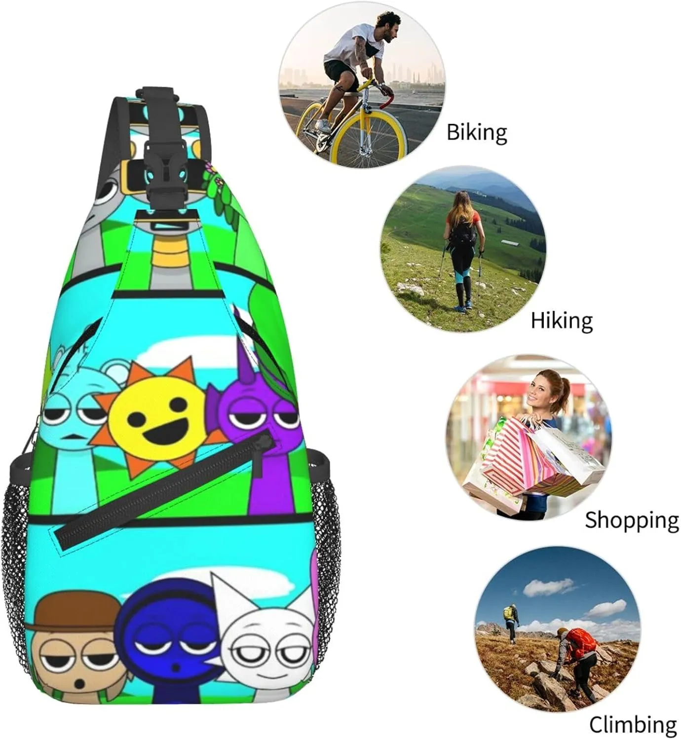 Sprunki Sling Backpack Chest Bag Crossbody Shoulder Bag,Travel Hiking Daypack For Men Women Camping Gym
