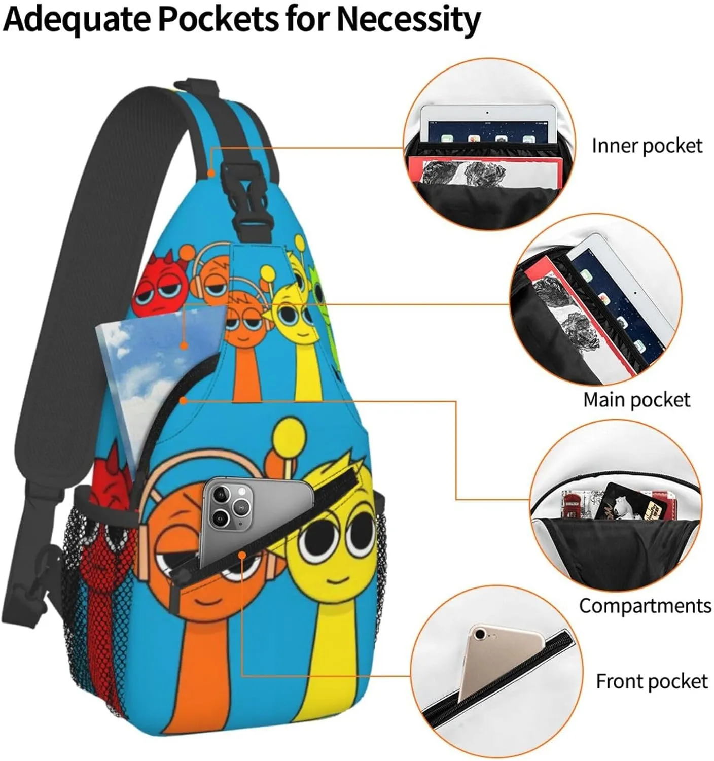 Sprunki Sling Backpack Chest Bag Crossbody Shoulder Bag,Travel Hiking Daypack For Men Women Camping Gym