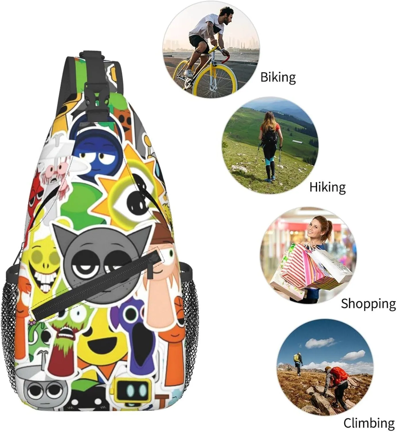 Sprunki Sling Backpack Chest Bag Crossbody Shoulder Bag,Travel Hiking Daypack For Men Women Camping Gym