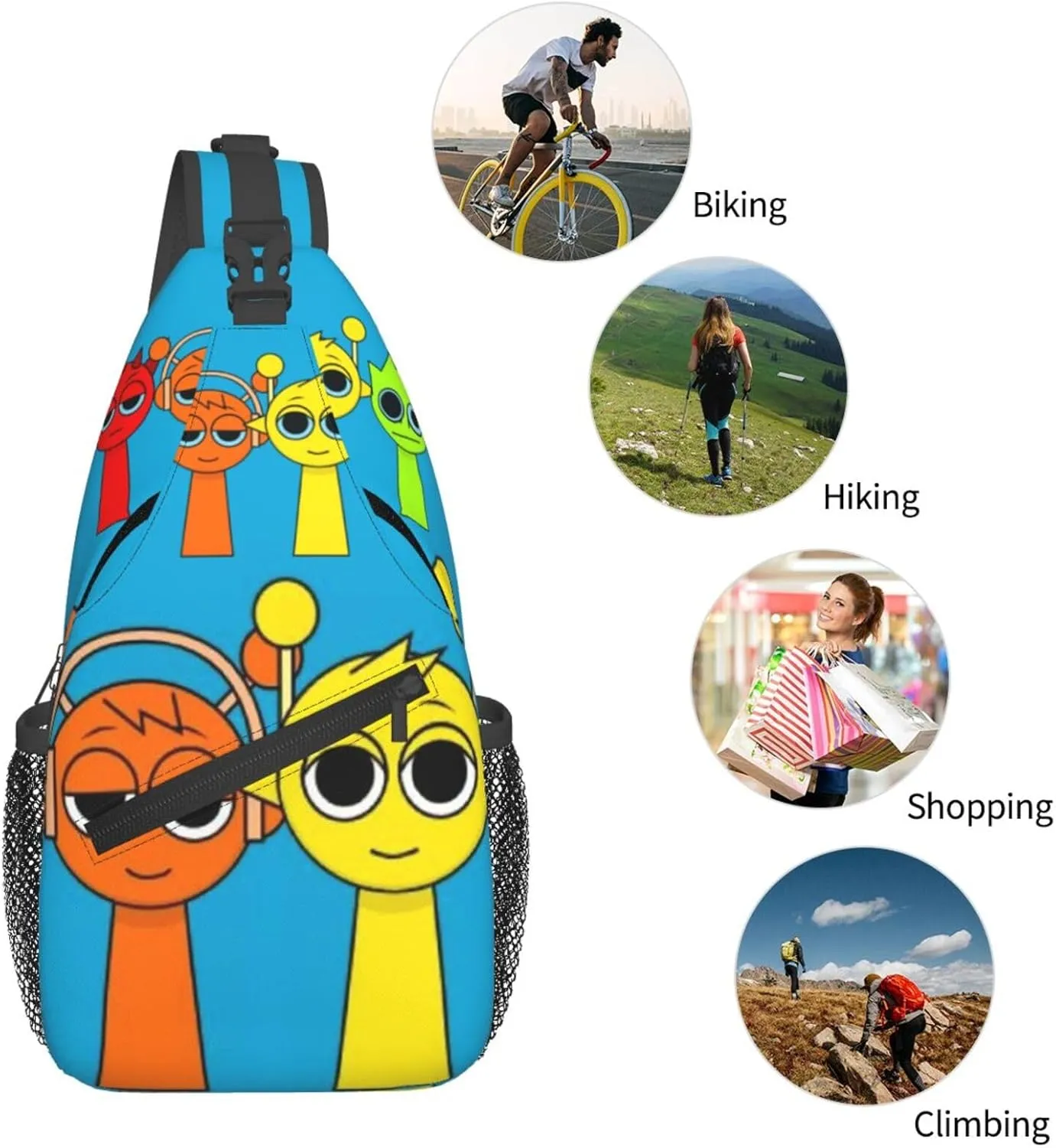 Sprunki Sling Backpack Chest Bag Crossbody Shoulder Bag,Travel Hiking Daypack For Men Women Camping Gym