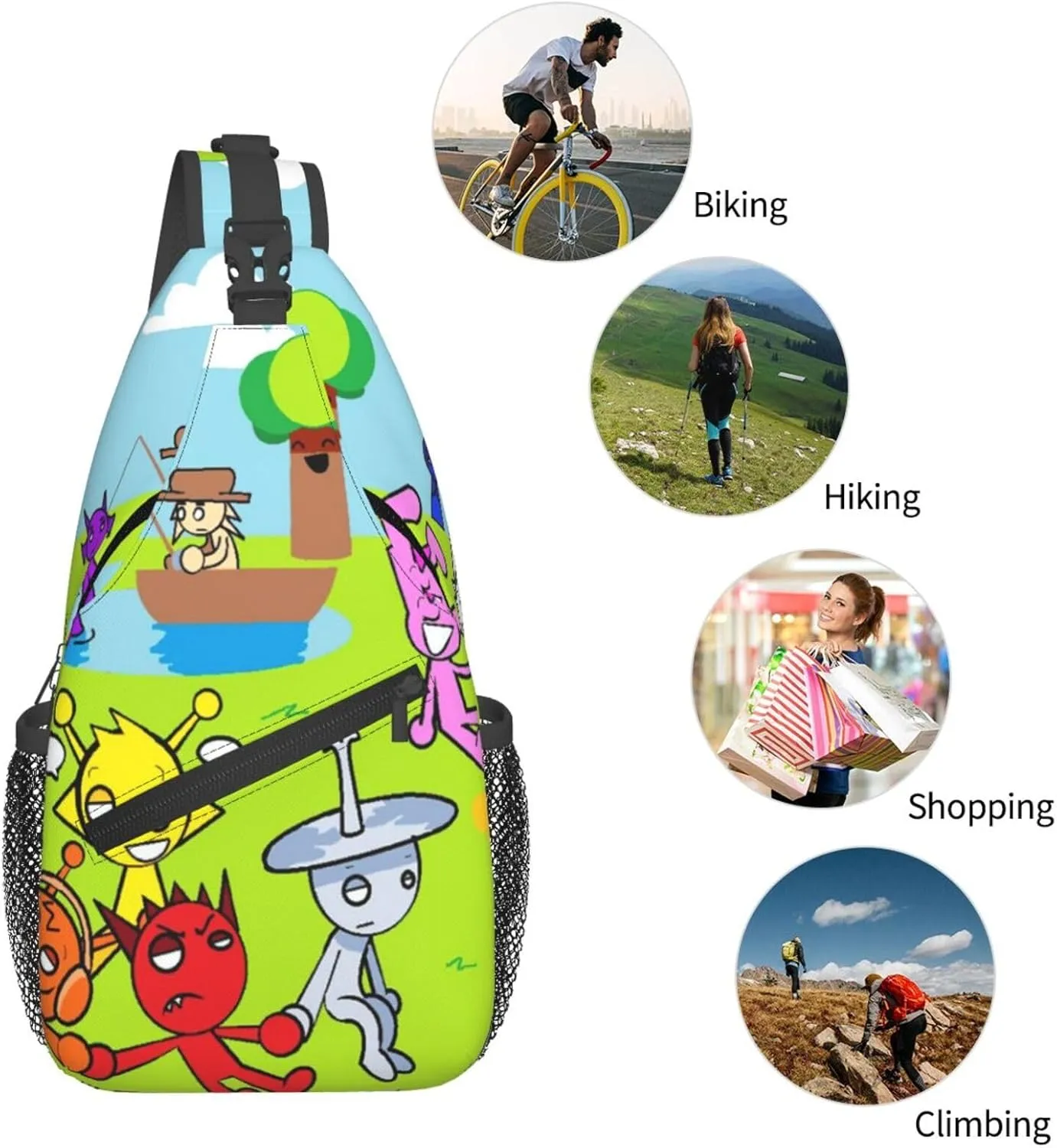 Sprunki Sling Backpack Chest Bag Crossbody Shoulder Bag,Travel Hiking Daypack For Men Women Camping Gym