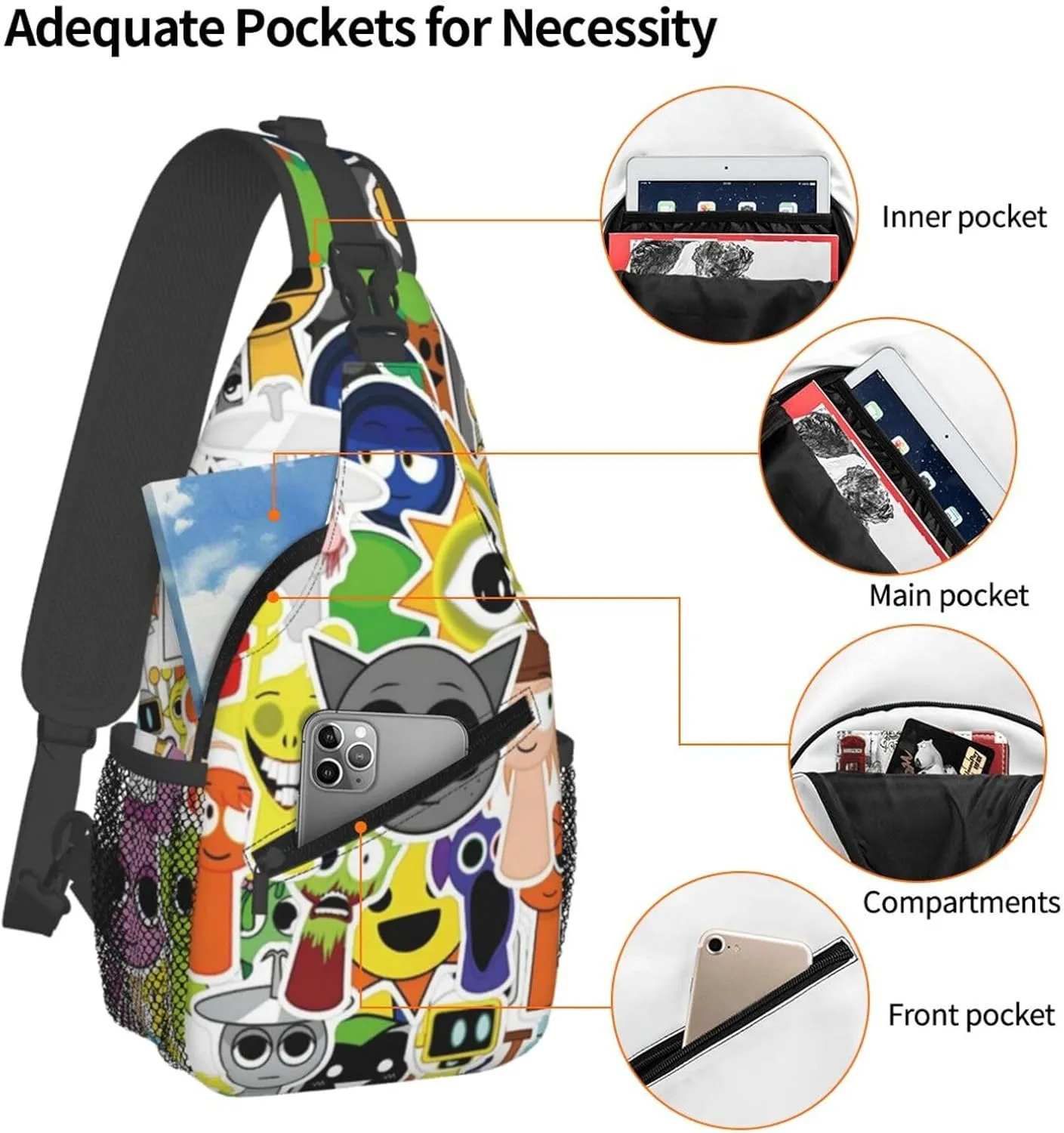 Sprunki Sling Backpack Chest Bag Crossbody Shoulder Bag,Travel Hiking Daypack For Men Women Camping Gym