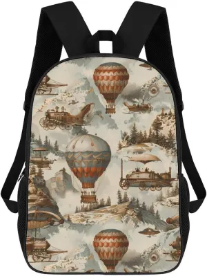 Steampunk Airships Air Balloons Funny 17 Inch Backpack Multipurpose Shoulders Daypack Laptop Bag for Travel Hiking Camping 12.5 X 17 X 5.5 Inch