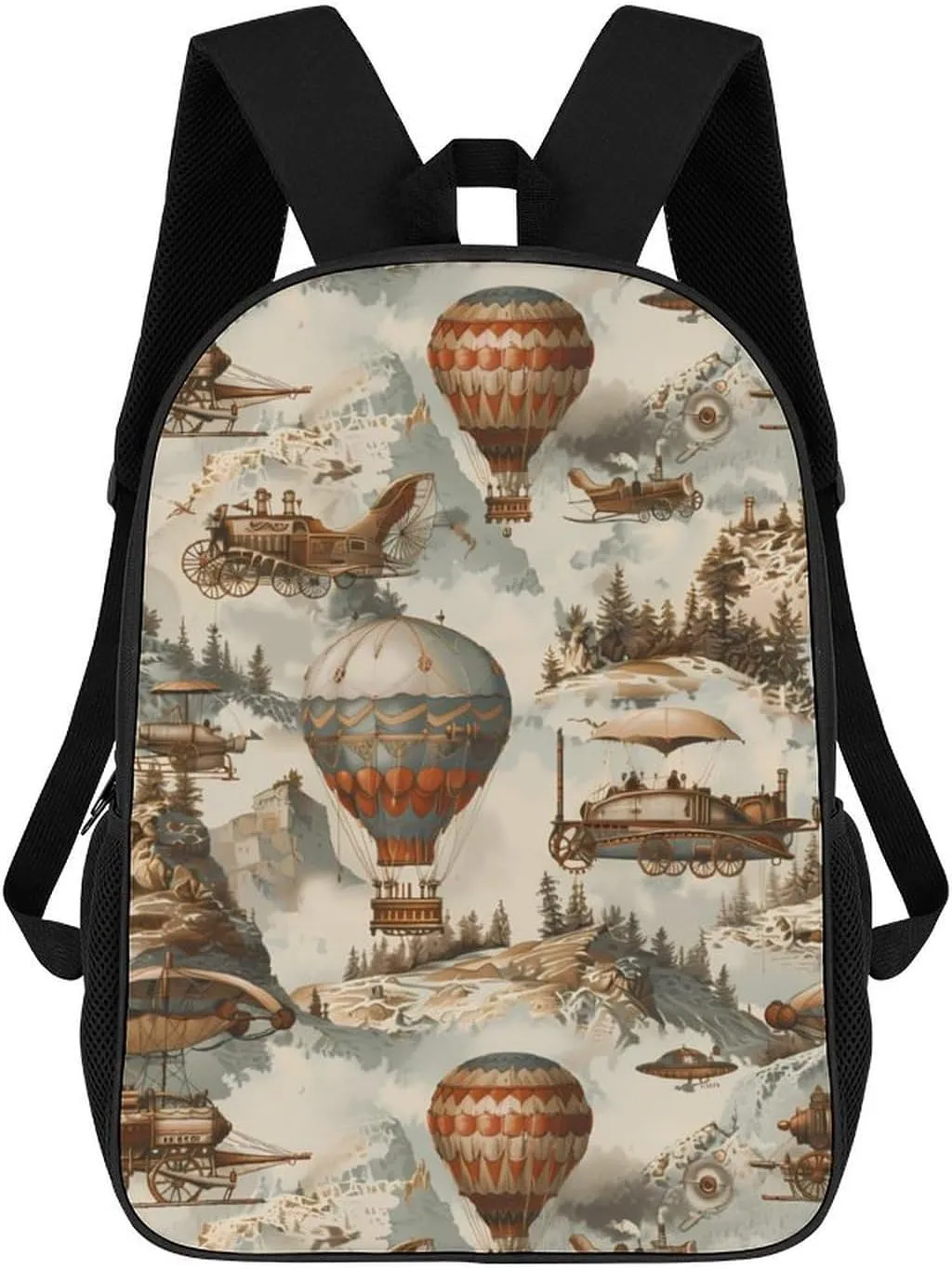 Steampunk Airships Air Balloons Funny 17 Inch Backpack Multipurpose Shoulders Daypack Laptop Bag for Travel Hiking Camping 12.5 X 17 X 5.5 Inch