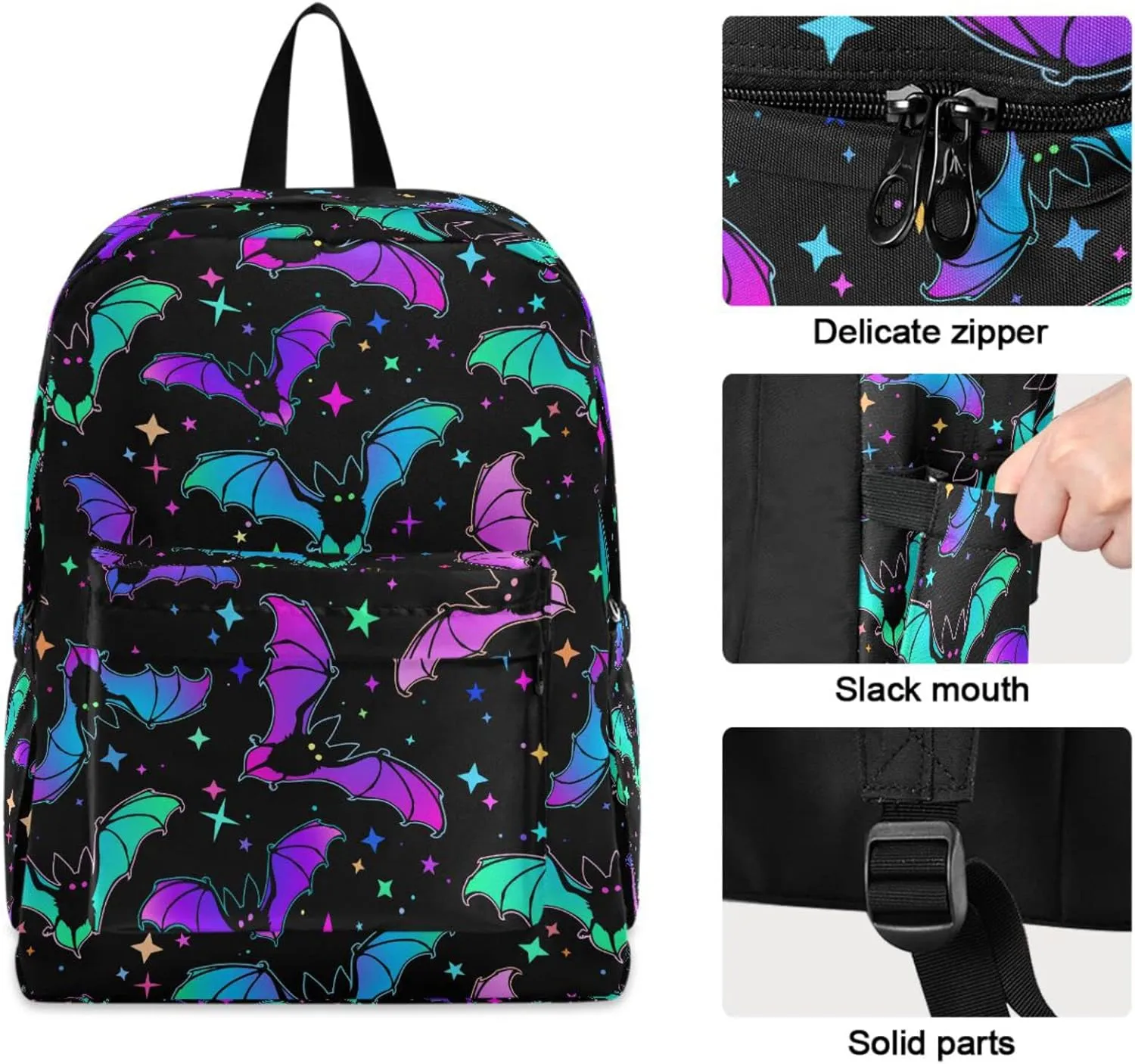 Stylish Rainbow Colors Bats Stars Unisex Travel Laptop Backpack Durable Large Computer Bag Ideal for Back to School Bookbags Work