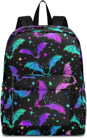 Stylish Rainbow Colors Bats Stars Unisex Travel Laptop Backpack Durable Large Computer Bag Ideal for Back to School Bookbags Work