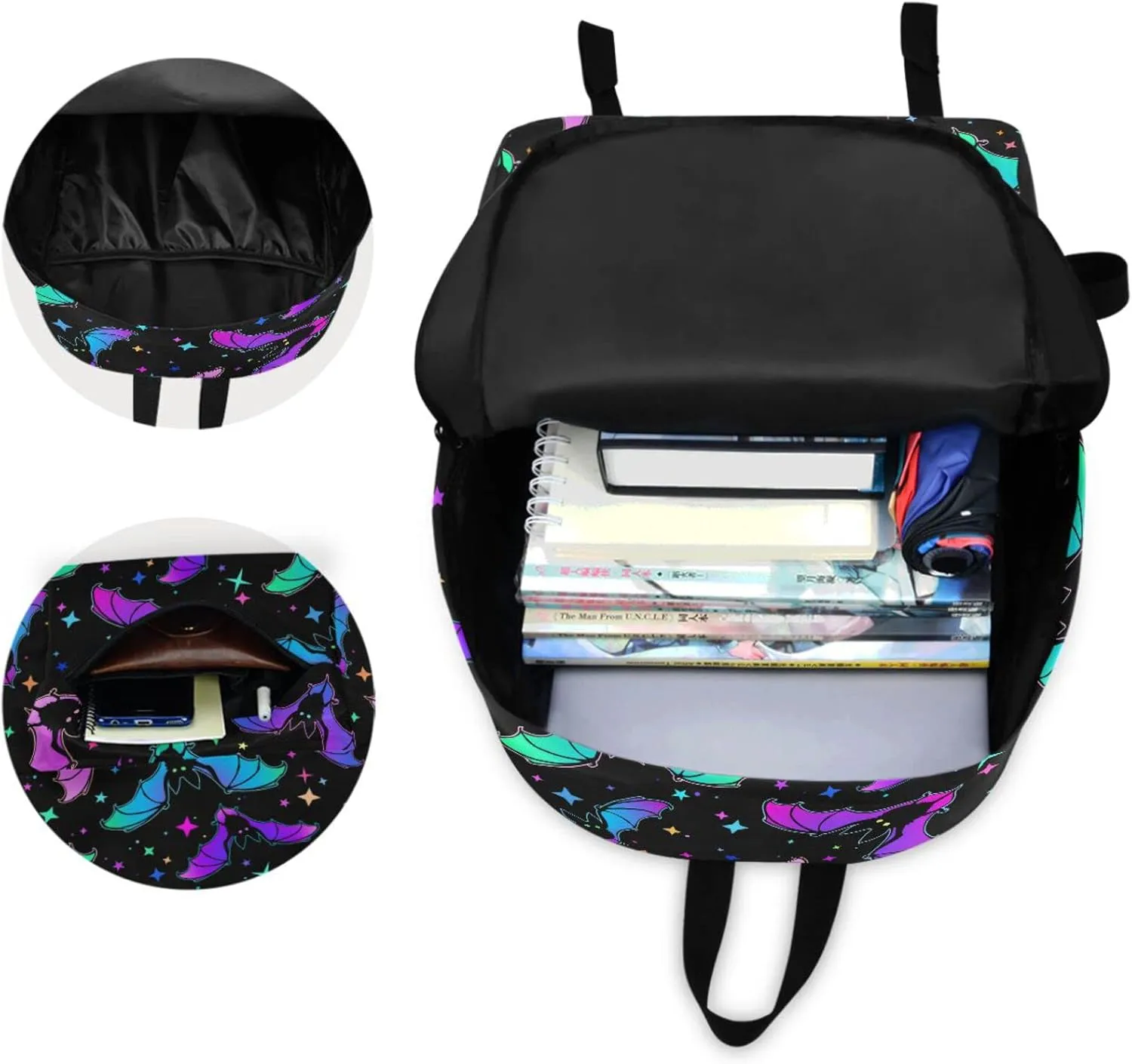 Stylish Rainbow Colors Bats Stars Unisex Travel Laptop Backpack Durable Large Computer Bag Ideal for Back to School Bookbags Work