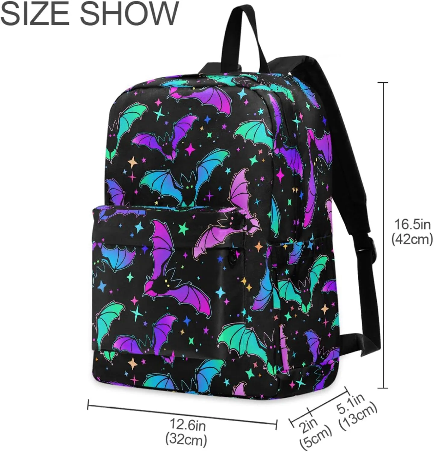 Stylish Rainbow Colors Bats Stars Unisex Travel Laptop Backpack Durable Large Computer Bag Ideal for Back to School Bookbags Work