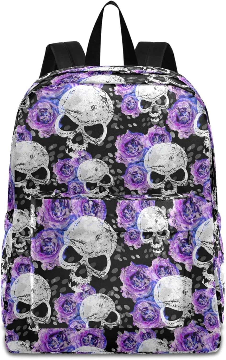 Stylish Skull Purple Rose Large Portable Laptop Backpack,Durable Travel Bag for Men Women School Bookbag Work Fit 16.5 Inch Notebook