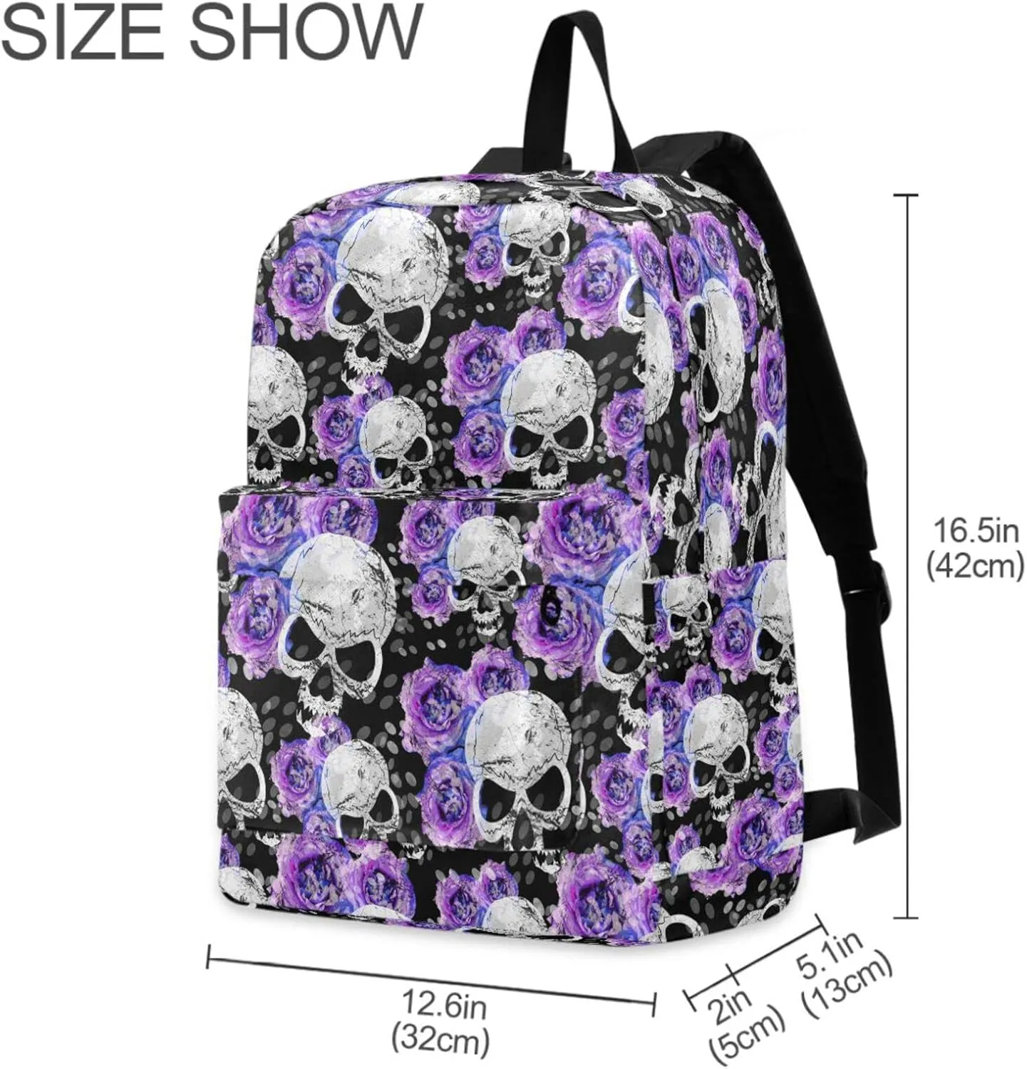 Stylish Skull Purple Rose Large Portable Laptop Backpack,Durable Travel Bag for Men Women School Bookbag Work Fit 16.5 Inch Notebook