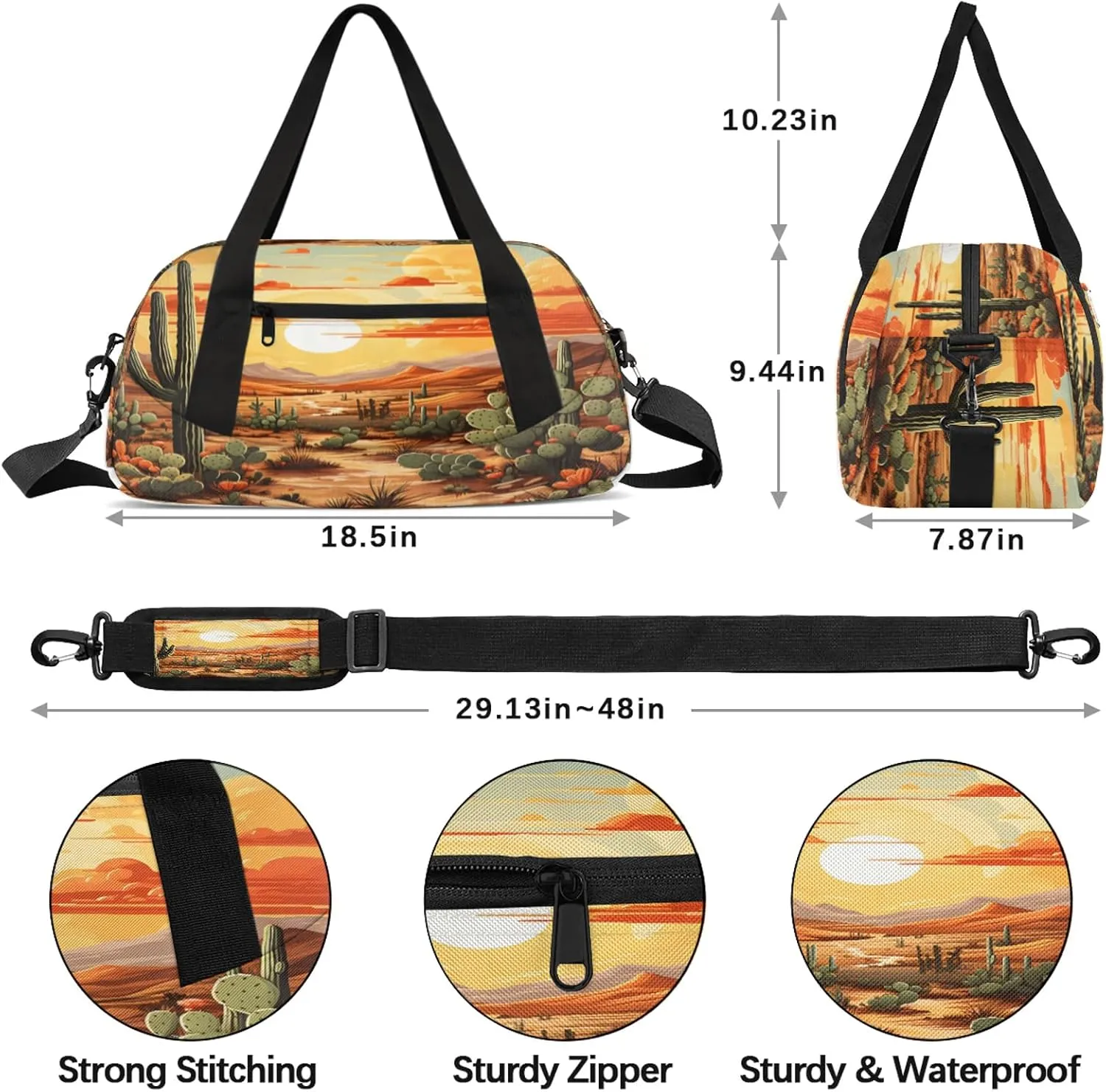 Sun Cactus Kids Duffel Bag Lightweight Waterproof Sports Gym Bag with Front Zipper Pocket Foldable Weekender Overnight Bag for School Practice Gymnastic Ballet
