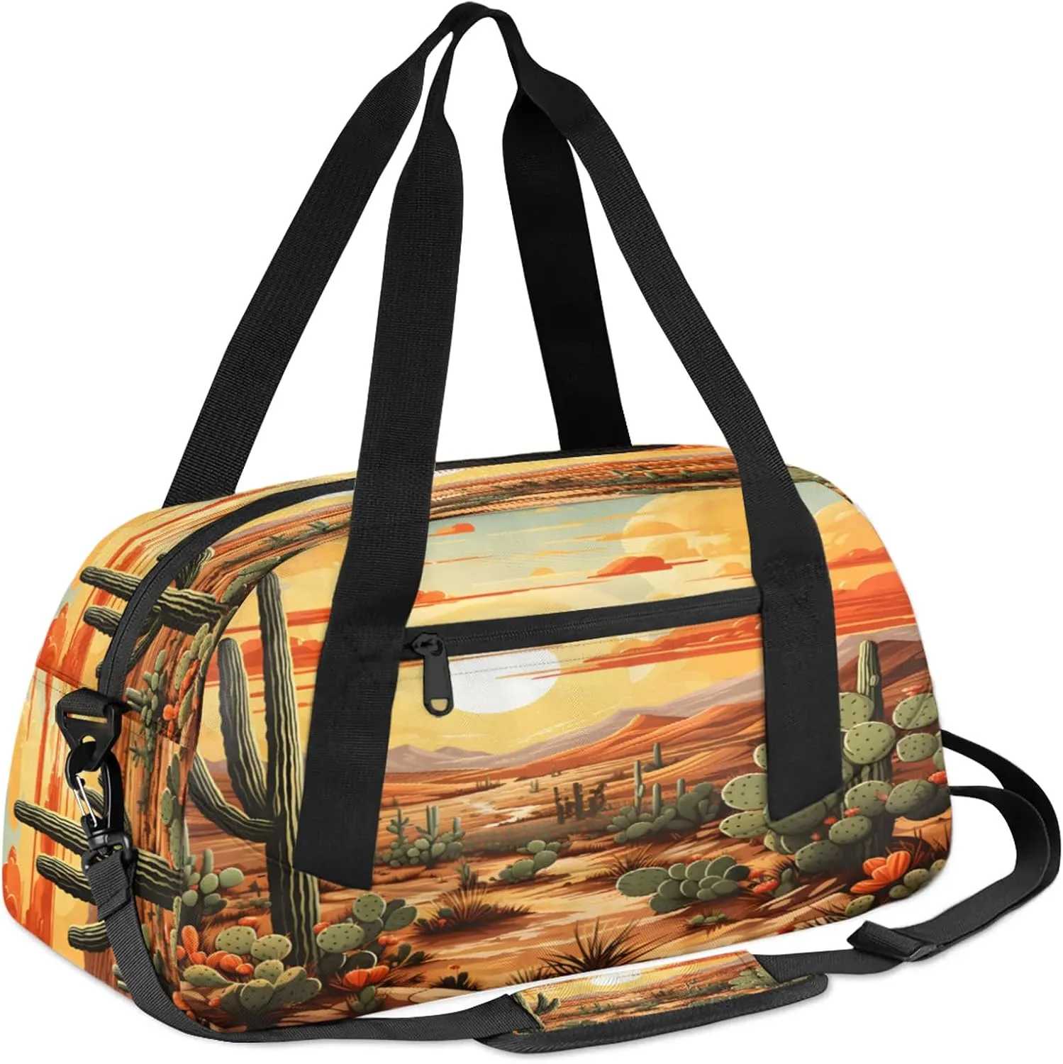 Sun Cactus Kids Duffel Bag Lightweight Waterproof Sports Gym Bag with Front Zipper Pocket Foldable Weekender Overnight Bag for School Practice Gymnastic Ballet