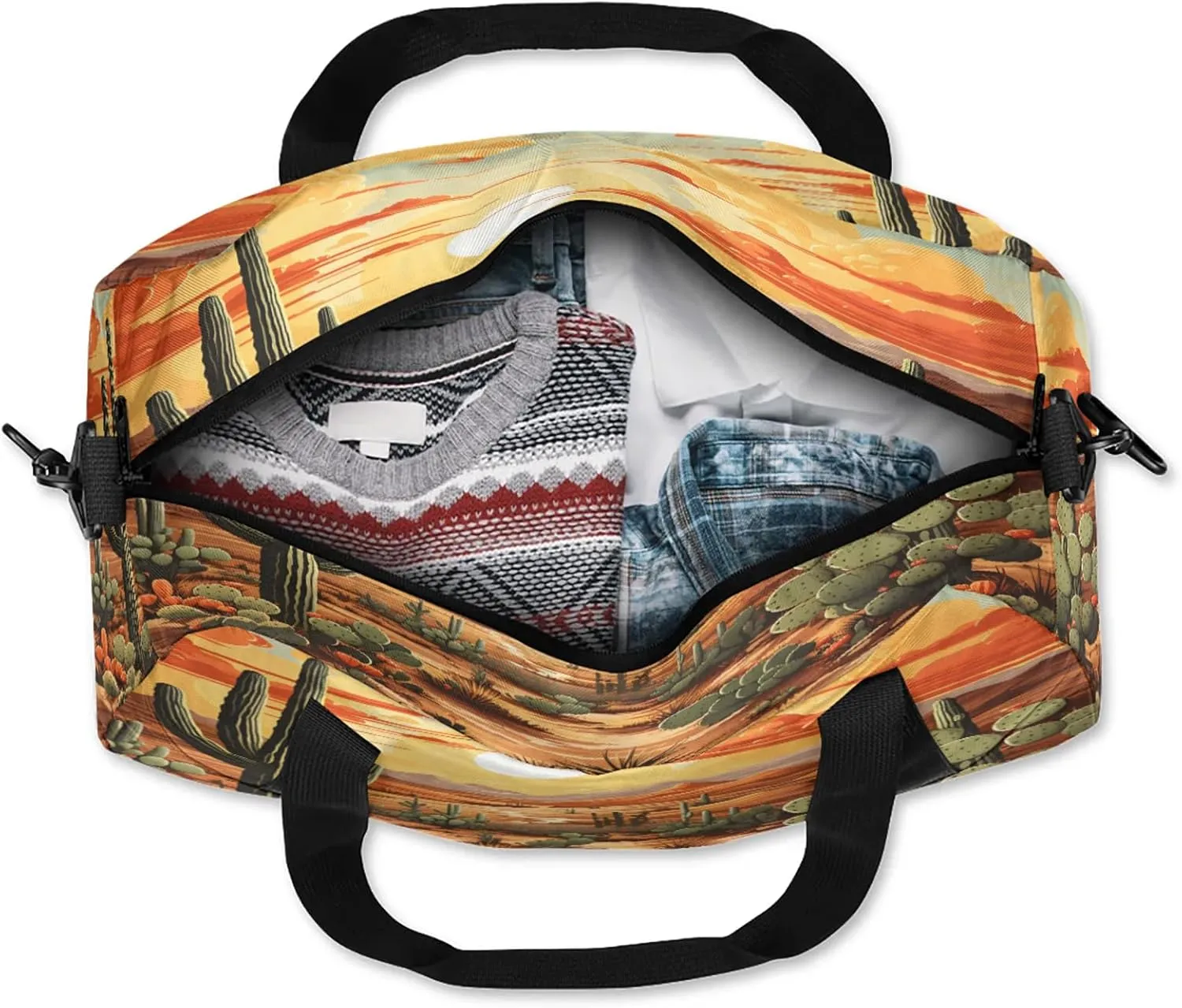 Sun Cactus Kids Duffel Bag Lightweight Waterproof Sports Gym Bag with Front Zipper Pocket Foldable Weekender Overnight Bag for School Practice Gymnastic Ballet