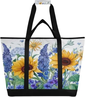 Sunflower Butterfly Reusable Insulated Lunchbox Cooler Bag, Leakproof Kitchen Grocery Bag Collapsible Portable Cooler Tote Bag for Picnic, Camping, Office, Travel