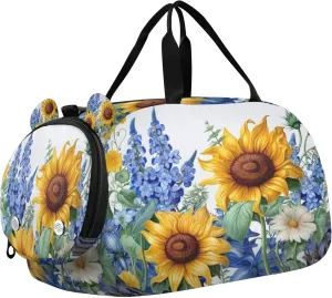 Sunflower Kids Overnight Sports Duffel Bags with Shoe Compartment & Wet Pocket Travel Sport Gym Bag for Girls Boys