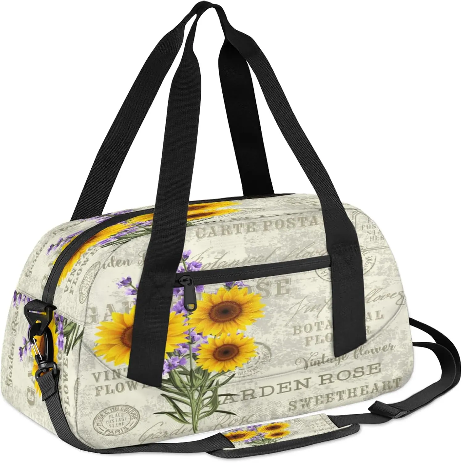 Sunflowers Floral Printed Kids Duffel Bag Lightweight Waterproof Sports Gym Bag with Front Zipper Pocket Foldable Weekender Overnight Bag for School Practice Gymnastic Ballet