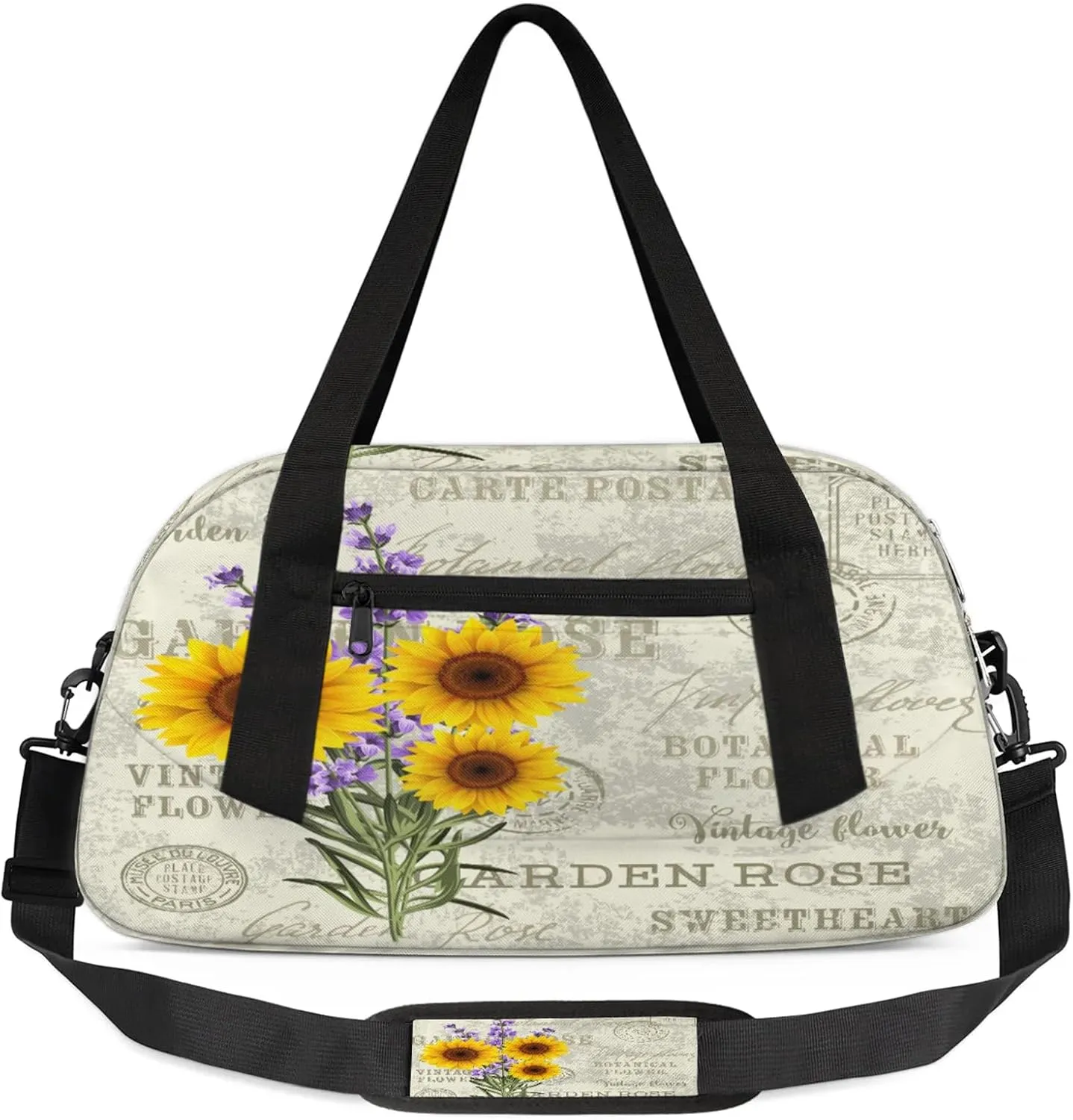 Sunflowers Floral Printed Kids Duffel Bag Lightweight Waterproof Sports Gym Bag with Front Zipper Pocket Foldable Weekender Overnight Bag for School Practice Gymnastic Ballet