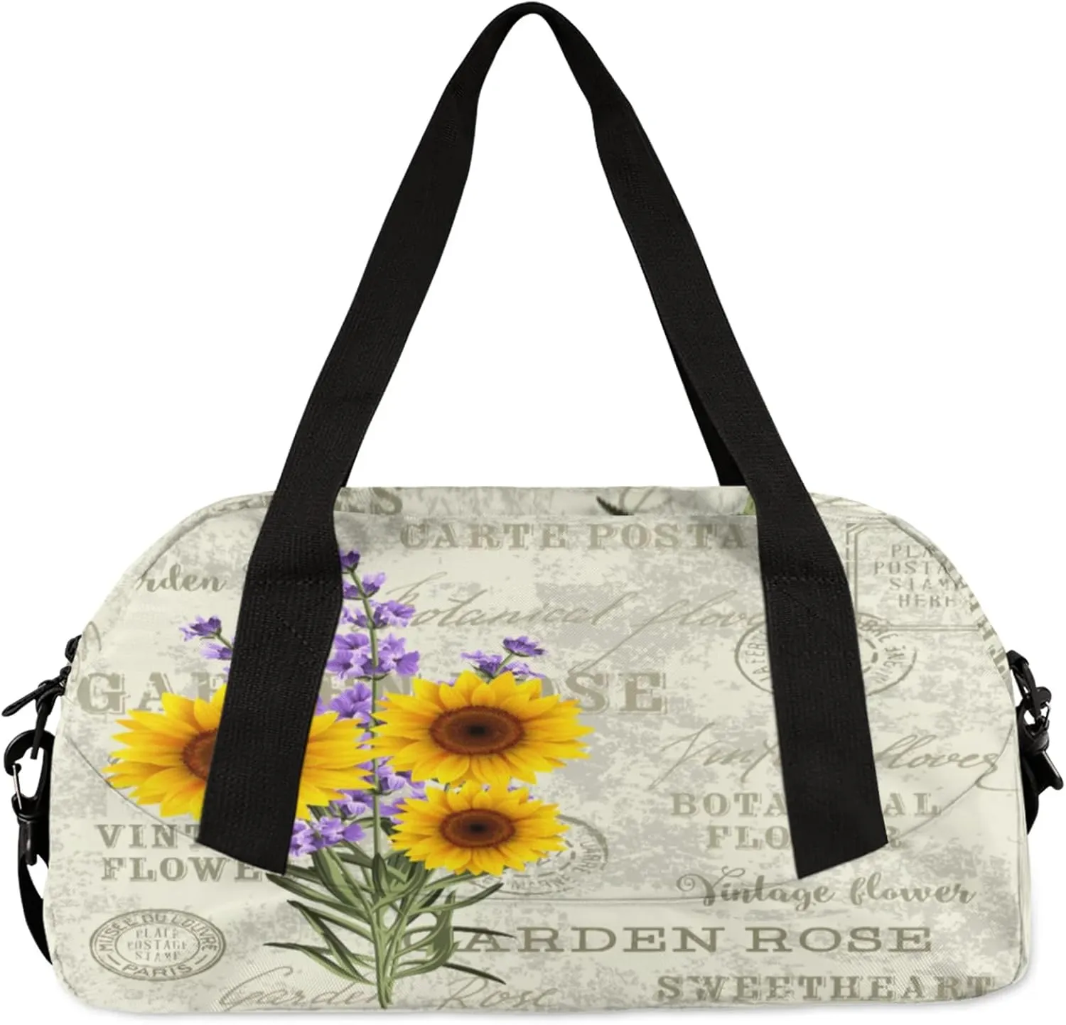 Sunflowers Floral Printed Kids Duffel Bag Lightweight Waterproof Sports Gym Bag with Front Zipper Pocket Foldable Weekender Overnight Bag for School Practice Gymnastic Ballet