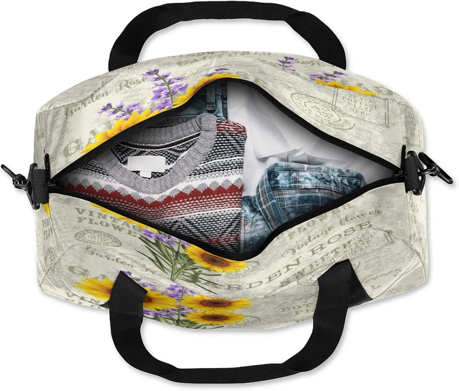 Sunflowers Floral Printed Kids Duffel Bag Lightweight Waterproof Sports Gym Bag with Front Zipper Pocket Foldable Weekender Overnight Bag for School Practice Gymnastic Ballet