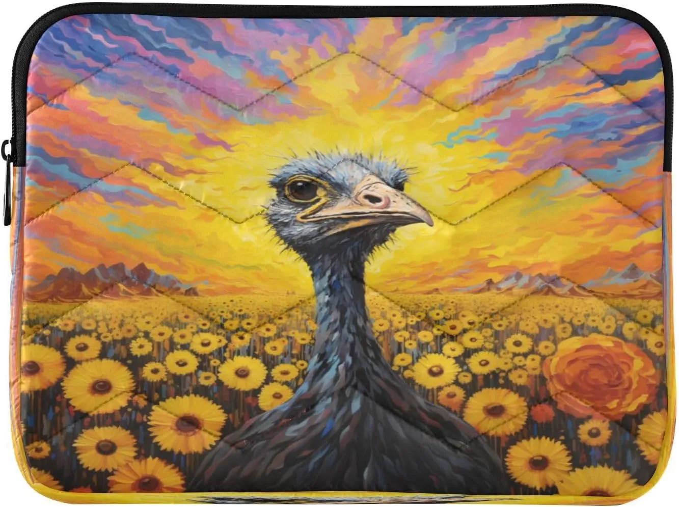 Sunflowers Ostrich Laptop Sleeve Bag Compatible for 13-14 inch Notebook, Water Resistant Computer Case Laptop Polyester Vertical Carrying Case