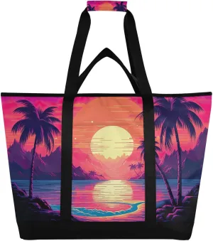 Sunset Tree Reusable Insulated Lunchbox Cooler Bag, Leakproof Kitchen Grocery Bag Collapsible Portable Cooler Tote Bag for Picnic, Camping, Office, Travel