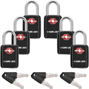 Sure Lock TSA Approved Luggage Locks Mini Size Lock with Keys for Travel, Zinc Alloy Body with Steel Shackle, Key Alike, Key Alike in The Same Package