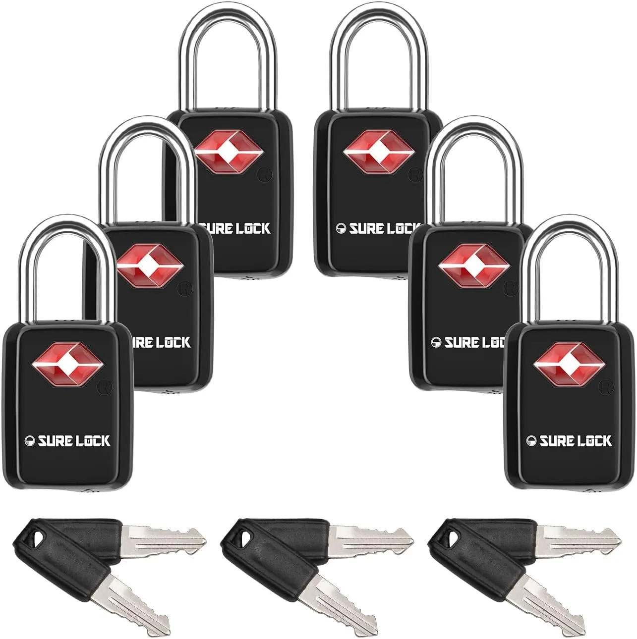 Sure Lock TSA Approved Luggage Locks Mini Size Lock with Keys for Travel, Zinc Alloy Body with Steel Shackle, Key Alike, Key Alike in The Same Package