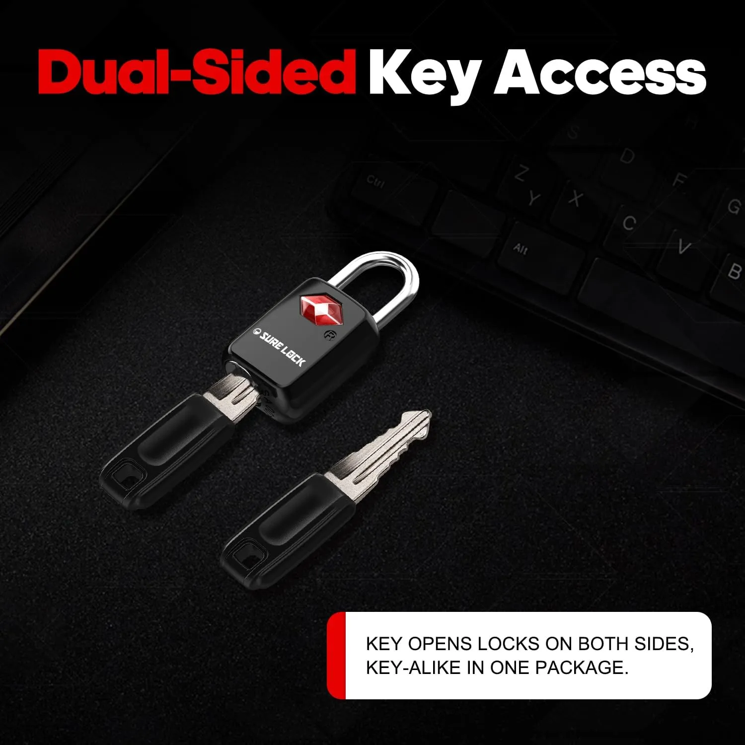 Sure Lock TSA Approved Luggage Locks Mini Size Lock with Keys for Travel, Zinc Alloy Body with Steel Shackle, Key Alike, Key Alike in The Same Package