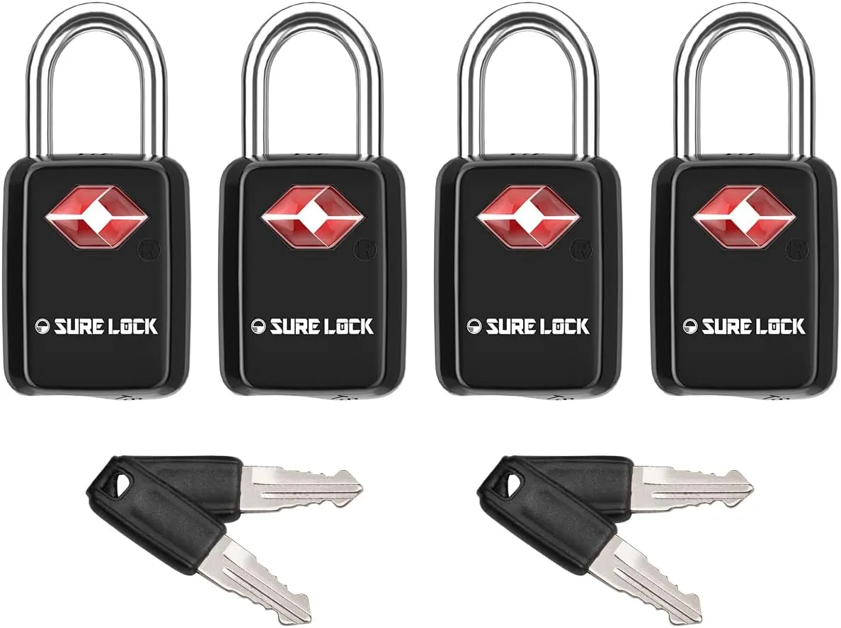 Sure Lock TSA Approved Luggage Locks Mini Size Lock with Keys for Travel, Zinc Alloy Body with Steel Shackle, Key Alike, Key Alike in The Same Package
