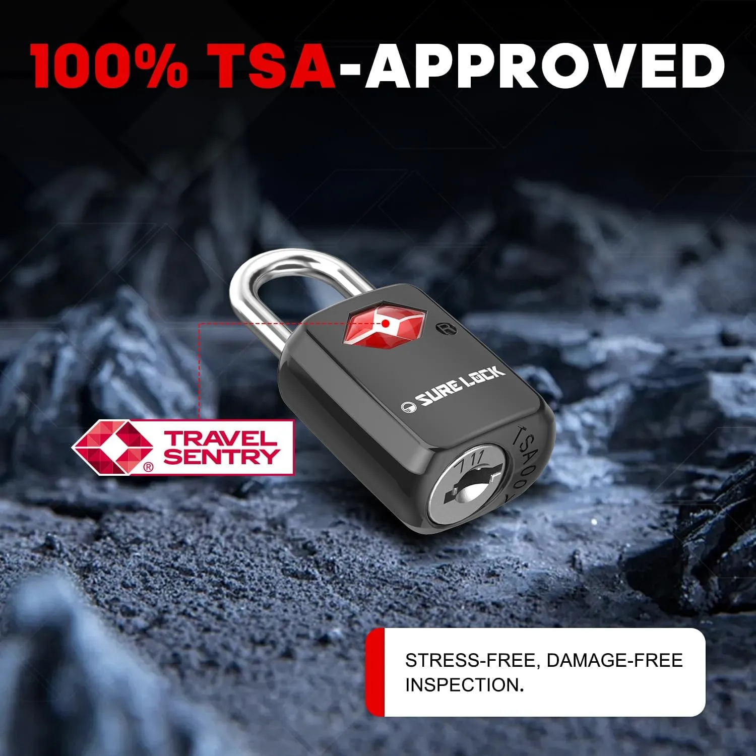 Sure Lock TSA Approved Luggage Locks Mini Size Lock with Keys for Travel, Zinc Alloy Body with Steel Shackle, Key Alike, Key Alike in The Same Package