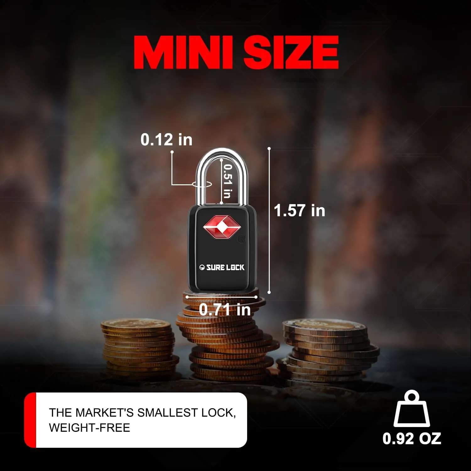 Sure Lock TSA Approved Luggage Locks Mini Size Lock with Keys for Travel, Zinc Alloy Body with Steel Shackle, Key Alike, Key Alike in The Same Package