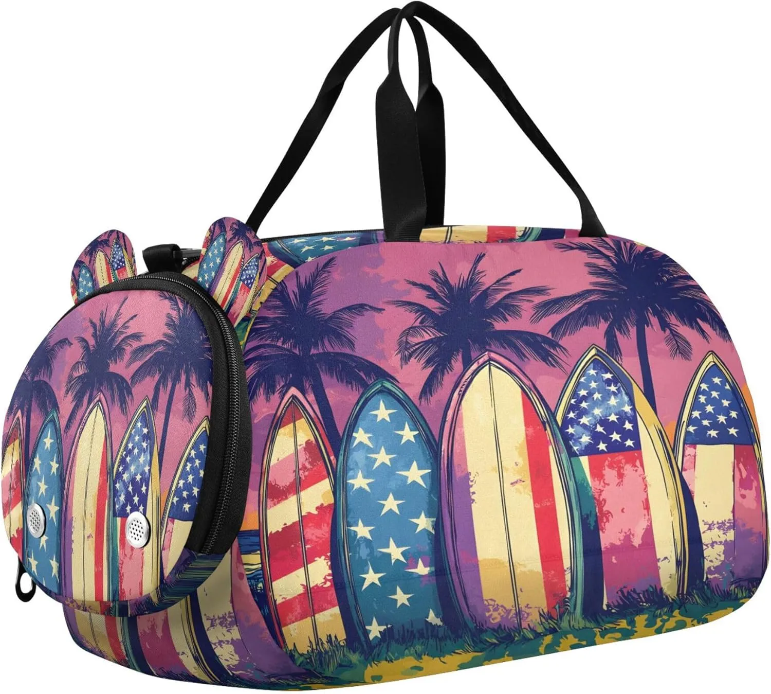 Surfboards Kids Overnight Sports Duffel Bags with Shoe Compartment & Wet Pocket Travel Sport Gym Bag for Girls Boys