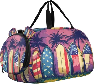 Surfboards Kids Overnight Sports Duffel Bags with Shoe Compartment & Wet Pocket Travel Sport Gym Bag for Girls Boys