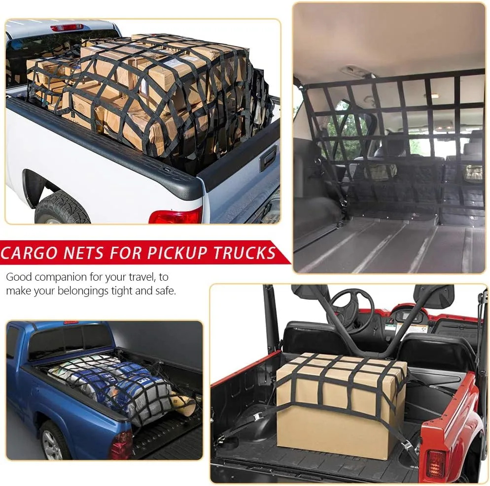 Surmountway Cargo Net for Pickup Truck Bed(42" x 50"), Truck Bed Cargo Net with Capacity 1100LBS, Heavy Duty Cargo Nets with Adjustable Cam Buckles & S-Hooks, Truck Cargo Net for Trailer Trucks