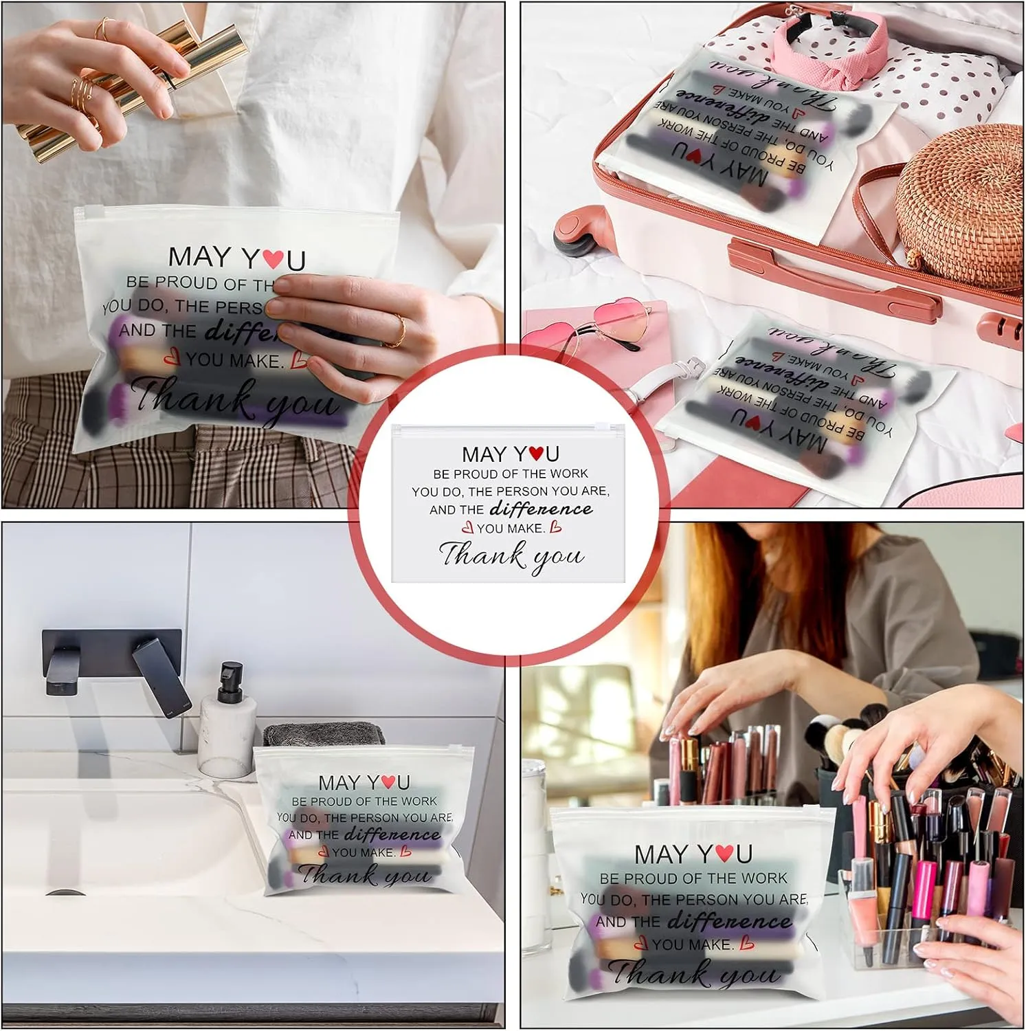 Sweetude 150 Pcs Cna Week Gifts Bulk 2025 Makeup Bags Bulk for Women EVA Christian Cosmetic Bag Thank You Gifts Teacher Nurse Appreciation Rainbow Inspirational Toiletry Pouch with Zipper(Cute)